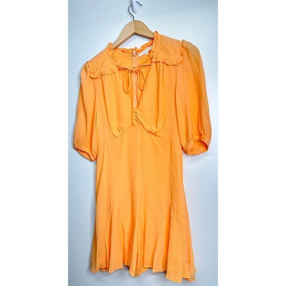 Olivaceous Romper Size Medium Womens Orange V Neck Tie Front 2/4 Sleeve - Picture 5 of 6